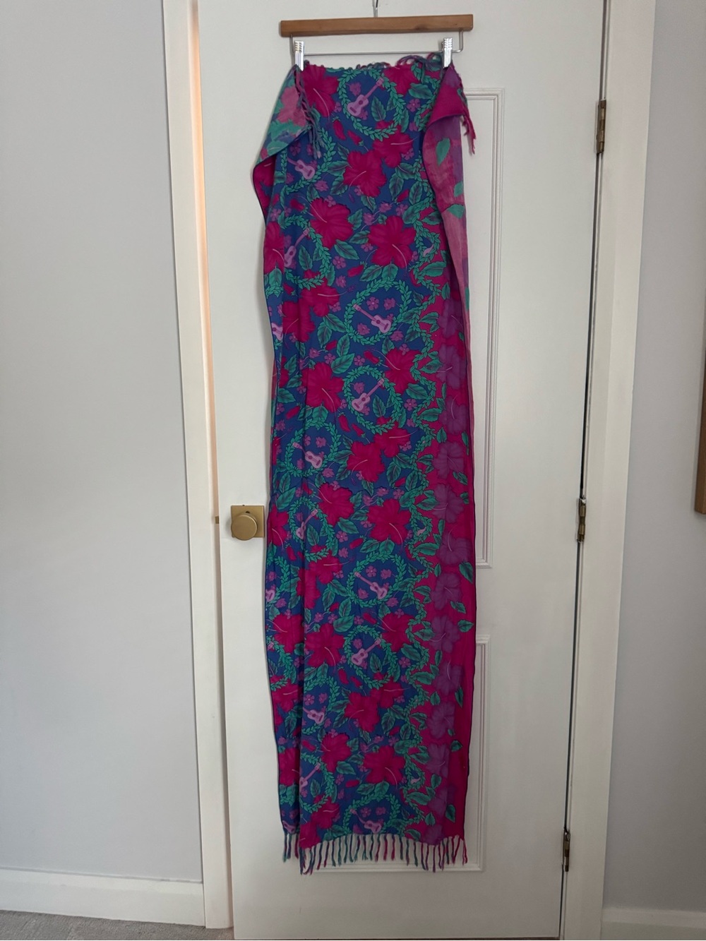 Vibrant Floral Scarf & Wrap in Fuchsia and Teal with Guitars
